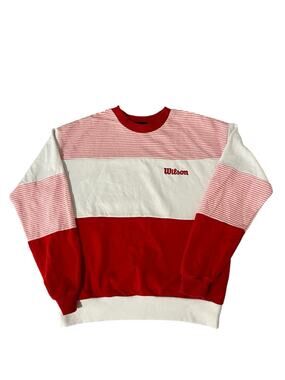 Wilson’s Forever 21 Red Crewneck Sweatshirt Unisex Size M Retro Stripe Trim